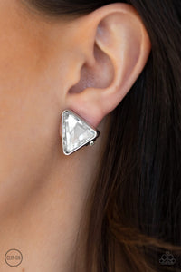 Paparazzi Clip Earrings - Timeless In Triangles - White